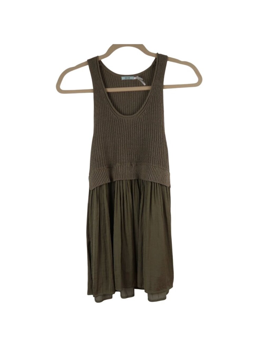 Kimchi Blue XS Knit & Flow Mini Tunic Top Olive Green Sleeveless Babydoll